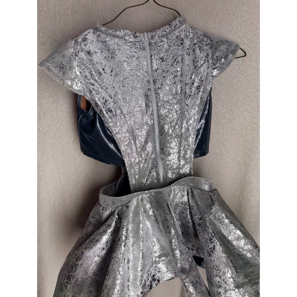 Tenth House Silver Metallic Cracked Foil Dance Costume Dress LC Kids